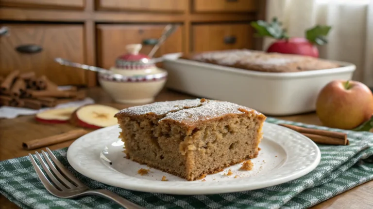 Slice of moist applesauce cake